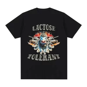 Lactose Tolerant Funny Meme Graphic T Shirt Milk Makes My Tummy Hurt T-shirt Fashion Vintage Hip Hop Short Sleeve T-shirt Unisex